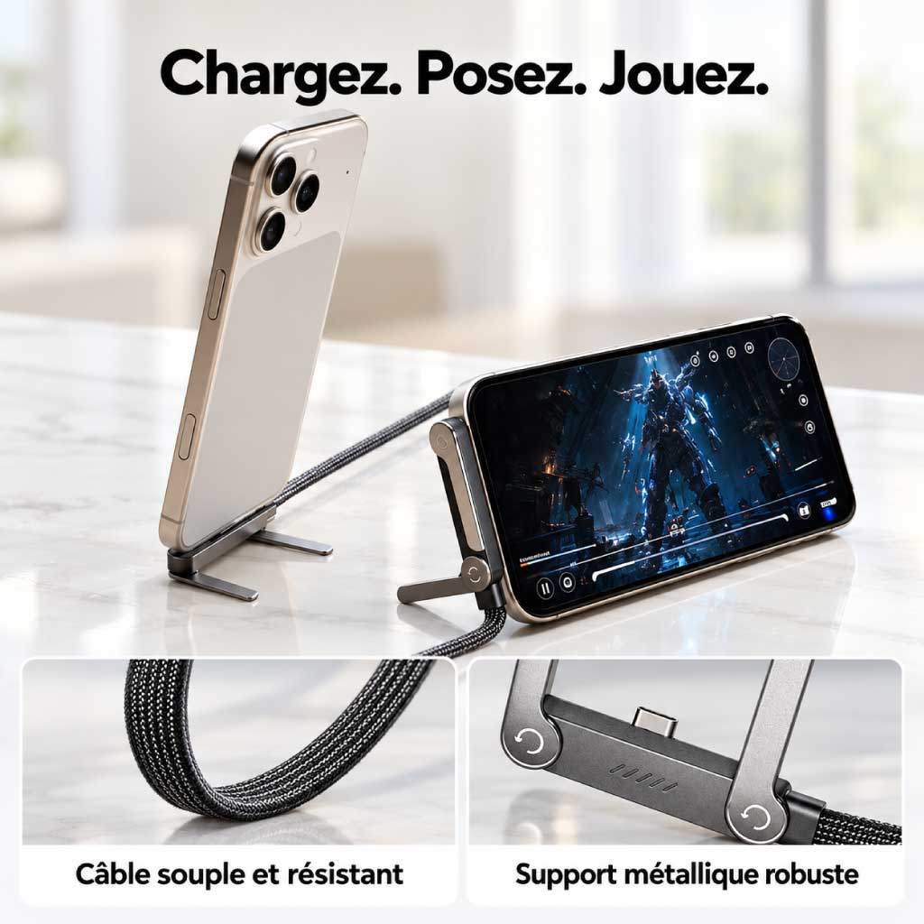 Câble de Charge avec Support Téléphone