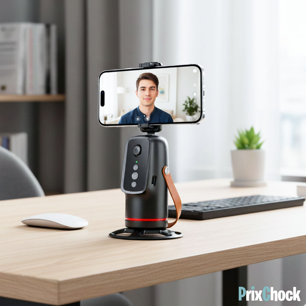 Support Smartphone Intelligent 360° – Suivi Automatique du Visage & Rotation Motorisée