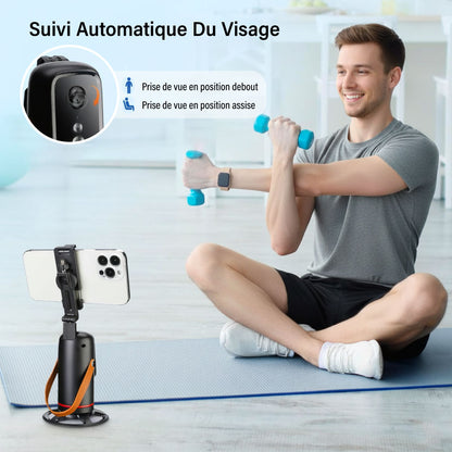 Support Smartphone Intelligent 360° – Suivi Automatique du Visage & Rotation Motorisée