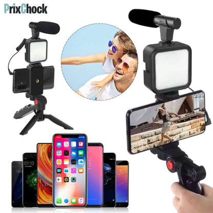 Tripod De Vlog 5-en-1 : Micro, LED, Trépied, Support Téléphone & Télécommande