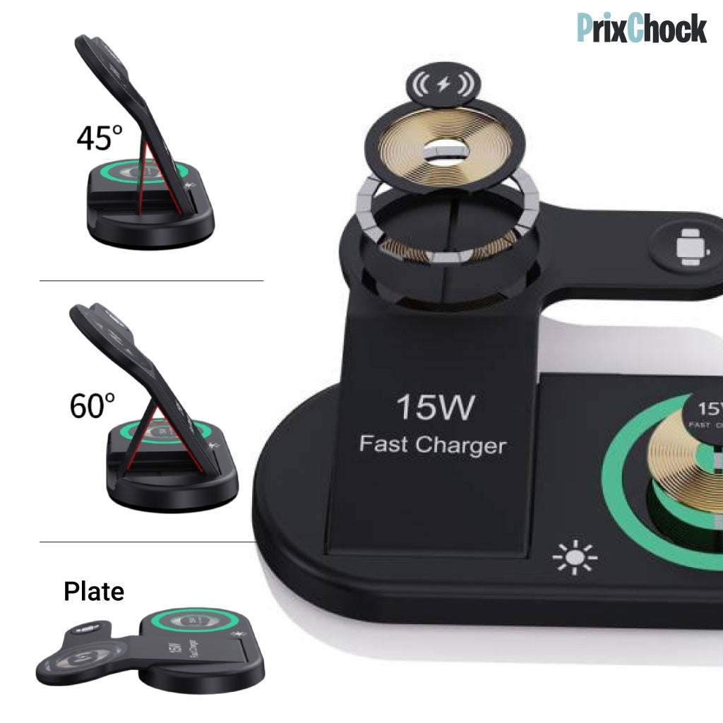 Support de Charge Sans Fil 3-en-1 – Charge Rapide Pour Smartphone, Montre & Écouteurs