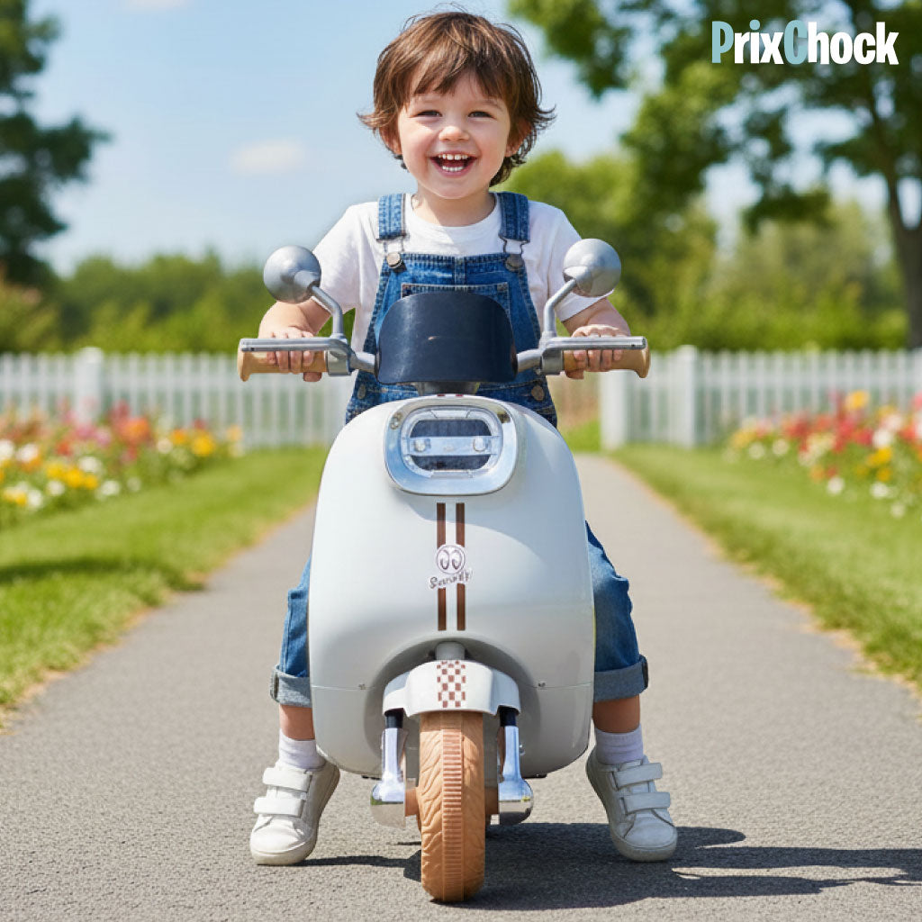 Moto Vespa Électrique pour Enfants– Accélérateur + Bluetooth + Lumières