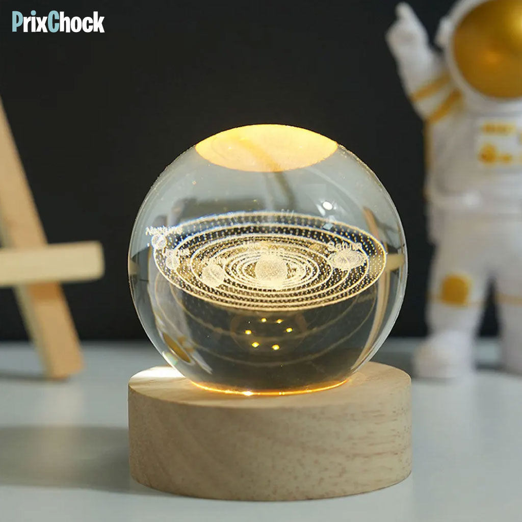 Boule De Cristal Sculptée En 3D Avec Lumière LED Et Support D'éclairage