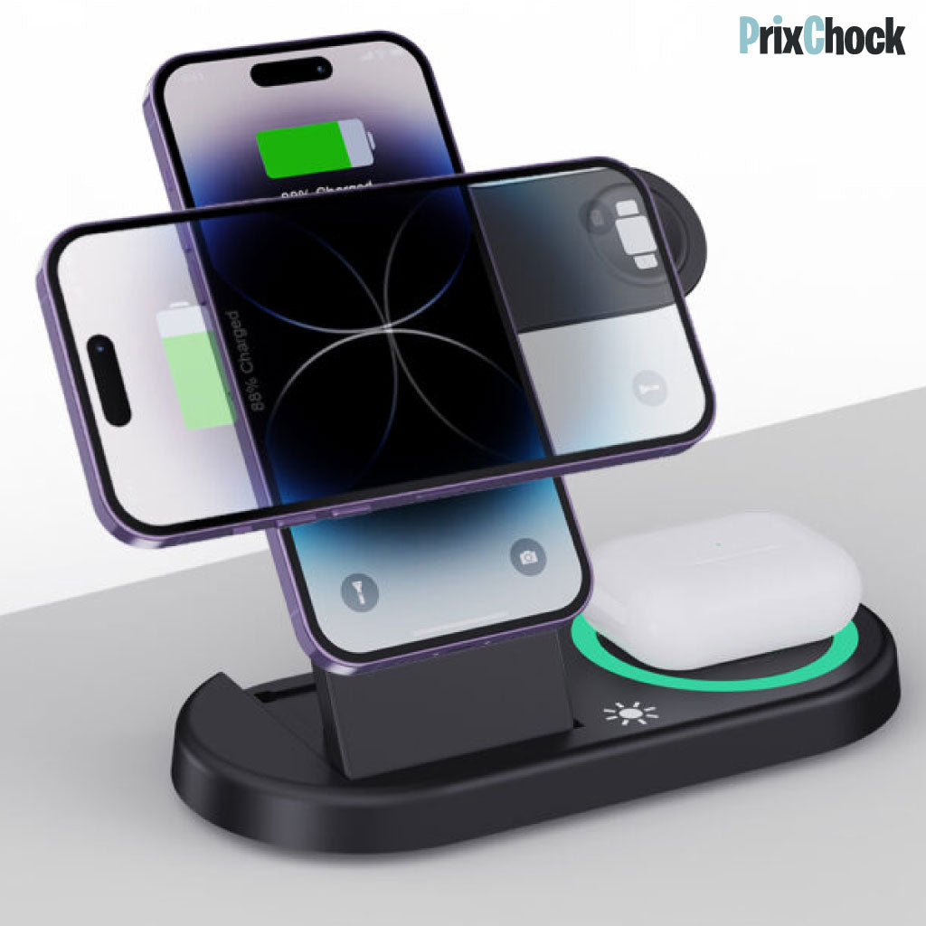 Support de Charge Sans Fil 3-en-1 – Charge Rapide Pour Smartphone, Montre & Écouteurs