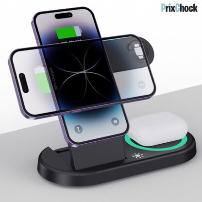 Support de Charge Sans Fil 3-en-1 – Charge Rapide Pour Smartphone, Montre & Écouteurs