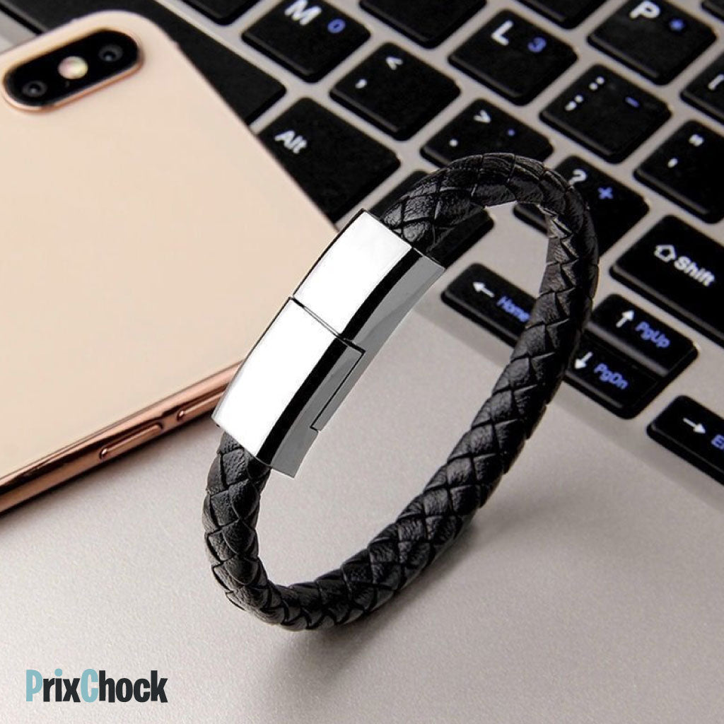 Bracelet En Cuir Avec Câble Usb Pour Chargement Et Transfert De Données – Élégant Et Fonctionnel