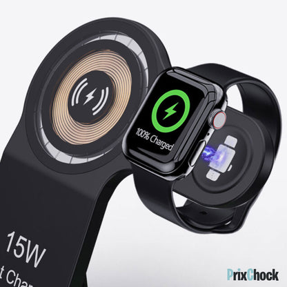 Support de Charge Sans Fil 3-en-1 – Charge Rapide Pour Smartphone, Montre & Écouteurs