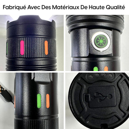 Lampe Torche Rechargeable - Haute Luminosité, 4 Modes, Zoomable, Type-c Usb Pour Urgences Et Camping