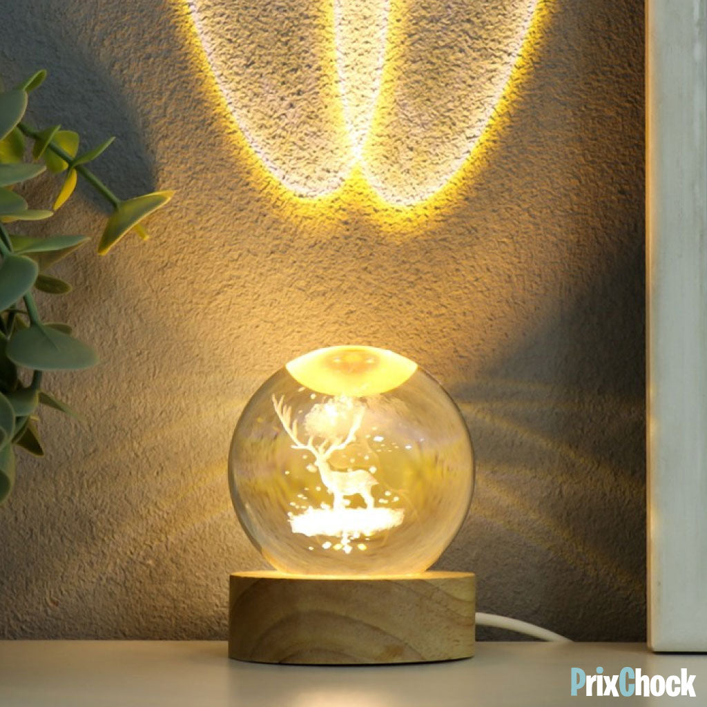 Boule De Cristal Sculptée En 3D Avec Lumière LED Et Support D'éclairage