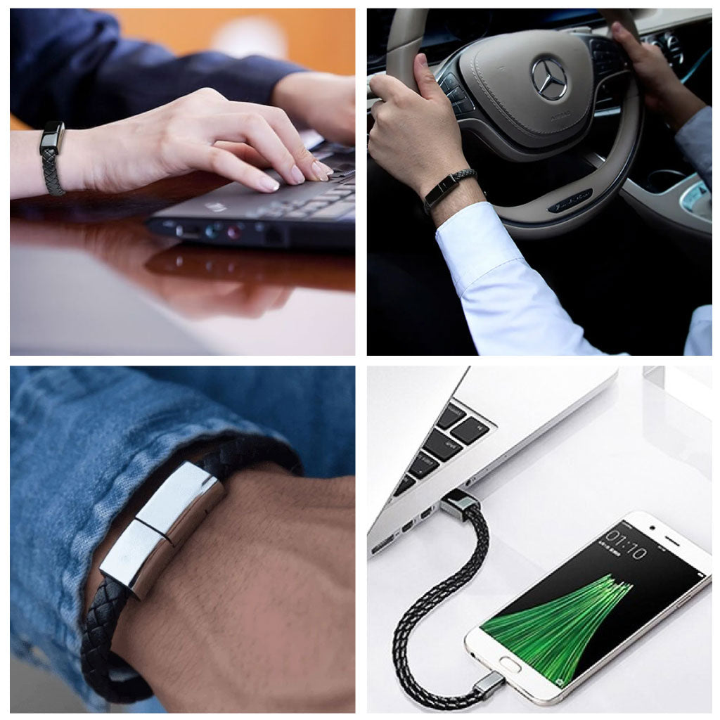 Bracelet En Cuir Avec Câble Usb Pour Chargement Et Transfert De Données – Élégant Et Fonctionnel