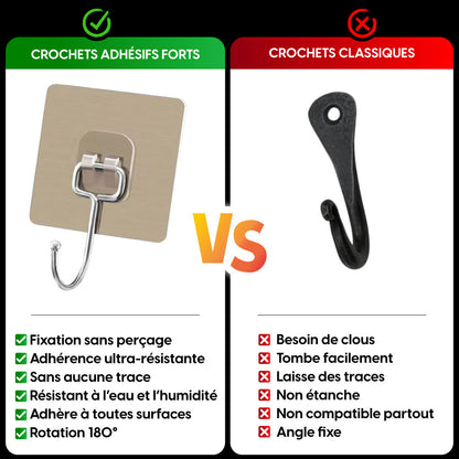 Crochets Muraux Adhésifs Ultra-Résistants – Fixation Sans Clous pour Cuisine, Salle de Bain & Bureau !