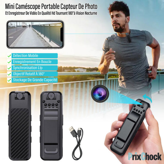 Mini Caméscope Portable, Capteur De Photo Et Enregistreur De Vidéo En Qualité Hd Tournant 180°à Vision Nocturne.