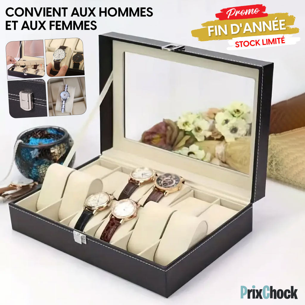 Boîte De Rangement Pour Montres Avec Fenêtre En Verre Et 6 Compartiments